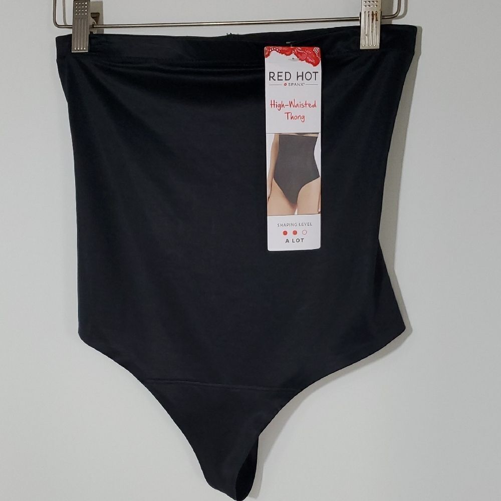 SPANX Red Hot High-Waisted Black Thong Size XL NWT
